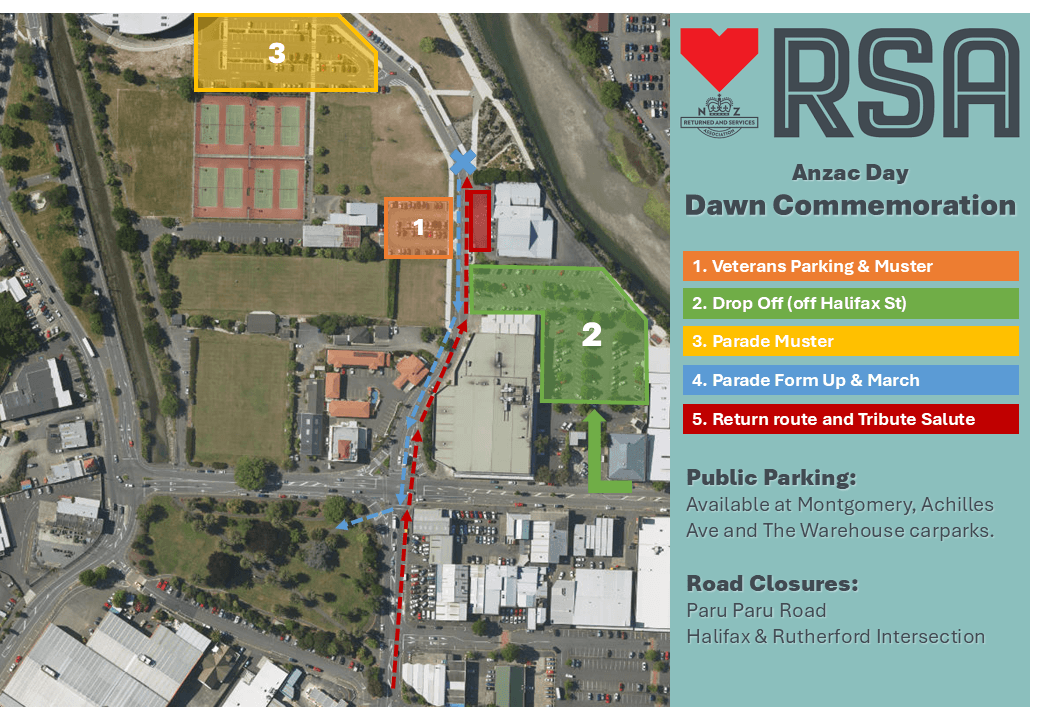 Map of ANZAC Day services in Nelson and the Moutere Hills